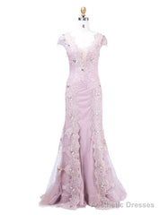 Modern Mother Of The Bride Dresses With V-Neck Cap Sleeve Crystal