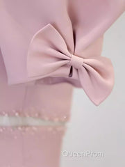 Modest A Line Short Sleeves Long Pink Evening Prom Dresses