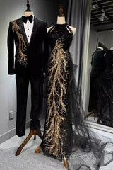 Modest Mermaid Halter Long Black Evening Prom Dresses