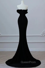 Modest Mermaid Strapless Black Long Floor Length Beads Evening Prom Dresses