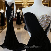 Modest Mermaid Strapless Black Long Floor Length Beads Evening Prom Dresses