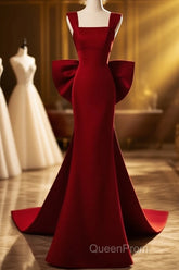 Modest Mermaid Straps Long Sleeveless Red Evening Prom Dresses