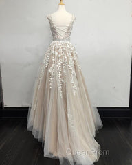 Modest Evening Prom Dresses Tulle Cap Sleeves Lace Embroidery