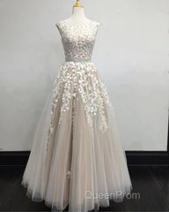 Modest Evening Prom Dresses Tulle Cap Sleeves Lace Embroidery
