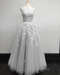 Modest Evening Prom Dresses Tulle Cap Sleeves Lace Embroidery