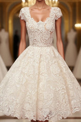 A-line Scoop Lace Short Evening Prom Dresses Cap Sleeves Homecoming Dresses