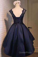 Navy Blue High Low Homecoming Dresses, Lovely Teen Formal Dresses, Evening Party Dresses Short