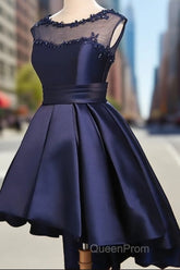 Navy Blue High Low Homecoming Dresses, Lovely Teen Formal Dresses, Evening Party Dresses Short