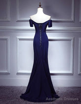 Navy Blue Mermaid Sweetheart Long Evening Dress, Blue Prom Dresses