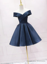 Navy Blue Satin Homecoming Dress Party Dress Sweetheart Prom Dress prom dresses shops
