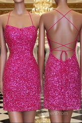 Neon Pink Sequin Bodycon Mini Homecoming Dresses