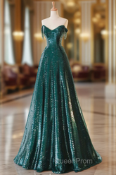 New A-Line Dark Green Evening Prom Dresses, Off-The-Shoulder Evening Prom Dresses With Cape, Sweeping Tail Evening Prom Dresses