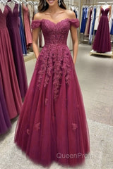 Off Shoulder Burgundy Lace Evening Prom Dresses, Off the Shoulder Burgundy Formal Dresses, Burgundy Lace Evening Dresses