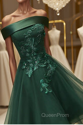 Off Shoulder Green Lace Floral Evening Prom Dresses, Short Green Lace Homecoming Dresses, Green Formal Evening Dresses