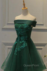 Off Shoulder Green Lace Floral Evening Prom Dresses, Short Green Lace Homecoming Dresses, Green Formal Evening Dresses