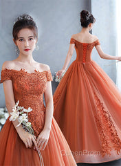 Off Shoulder Tulle With Lace Sweetheart Long Formal Dresses, Sweet 16 Dresses
