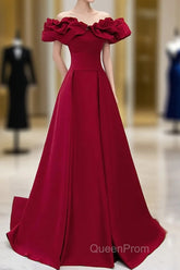 Off Shoulder Wine Red Sweetheart Long Party Dresses, Wine Red Evening Prom Dresses Evening Dresses