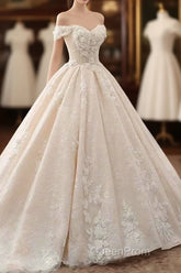 Off The Shouder Ball Gown Champagne Floral Wedding Dresses