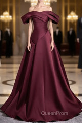Off The Shoulder A-Line Satin Ruched Floor Length Evening Prom Dresses