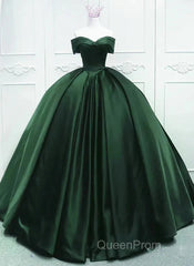 Off The Shoulder Ball Gown Dark Green Satin Quinceanera Dresses Princess Dresses Evening Prom Dresses