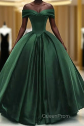 Off The Shoulder Ball Gown Dark Green Satin Quinceanera Dresses Princess Dresses Evening Prom Dresses