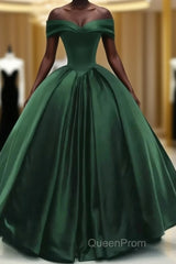 Off The Shoulder Ball Gown Dark Green Satin Quinceanera Dresses Princess Dresses Evening Prom Dresses
