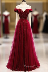 Off The Shoulder Burgundy Formal Long Evening Prom Dresses A Line Velvet Evening Dresses