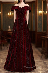 Off The Shoulder Burgundy Long Evening Prom Dresses, Burgundy Off Shoulder Long Formal Evening Dresses