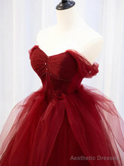 Off the Shoulder Burgundy Long Prom Dresses, Wine Red Long Formal Evening Dresses