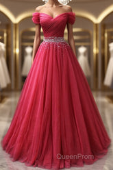Off the Shoulder Burgundy Evening Prom Dresses with Beaded Belt, Wine Red Long Formal Evening Dresses