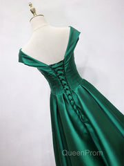 Off the Shoulder Green Long Evening Prom Dresses with Corset Back, Off Shoulder Long Green Formal Evening Dresses