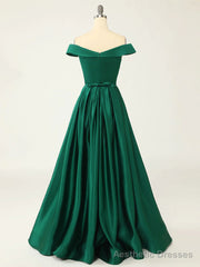 Off the Shoulder Green Long Prom Dresses, Off Shoulder Green Long Formal Evening Dresses