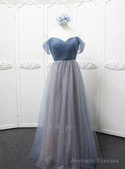 Off The Shoulder Grey Tulle Bridesmaid Dess