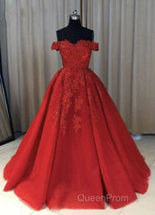 Off The Shoulder Lace Red Evening Prom Dresses A Line Sequin Evening Gowns