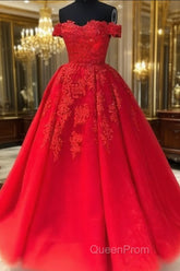 Off The Shoulder Lace Red Evening Prom Dresses A Line Sequin Evening Gowns