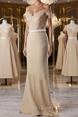 Off the Shoulder Mermaid Champagne Lace Long Evening Prom Dresses, Off Shoulder Mermaid Champagne Formal Graduation Evening Dresses, Mermaid Champagne Lace Bridesmaid Dresses