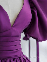 Off The Shoulder Purple Satin Long Evening Prom Dresses, Purple Off Shoulder Long Formal Evening Dresses