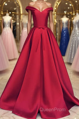Off the Shoulder Red Long Evening Prom Dresses, Red Long Formal Evening Dresses