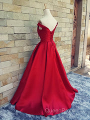 Off the Shoulder Red Long Evening Prom Dresses, Red Long Formal Evening Dresses