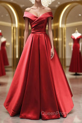 Off the Shoulder Red Long Evening Prom Dresses, Red Off Shoulder Long Formal Evening Dresses