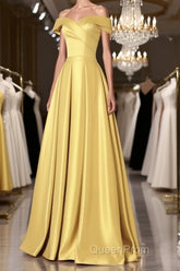 Off the Shoulder Satin Long Evening Prom Dresses, Satin Formal Bridesmaid Dresses