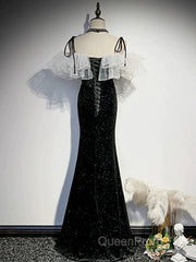 Off The Shoulder Shiny Black Mermaid Evening Prom Dresses, Off Shoulder Shiny Black Long Formal Evening Dresses