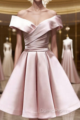 Off the Shoulder Short Pink Evening Prom Dresses, Short Pink Formal Evening Graduation Dresses