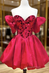 Off The Shoulder Short Red Evening Prom Dresses, Short Red Formal Graduation Dresses