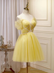 Off the Shoulder Short Yellow Prom Dresses, Off Shoulder Short Yellow Formal Graduation Dresses