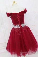 Off The Shoulder Tulle Red Short Evening Prom Dresses Lace Up