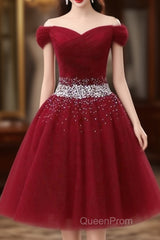 Off The Shoulder Tulle Red Short Evening Prom Dresses Lace Up