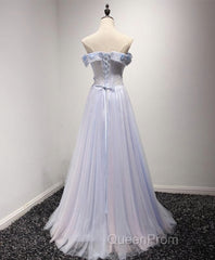 Light Blue Tulle Lace Long Evening Prom Dresses, Lace Evening Dresses