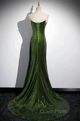 Olive Green Trumpet Mermaid Sequin Evening Prom Dresses