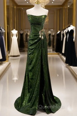 Olive Green Trumpet Mermaid Sequin Evening Prom Dresses